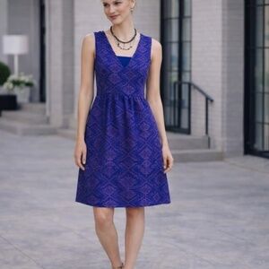 ANTHROPOLOGIE Maeve Averie Aztec Jacquard A-Line Mini Dress Blue Purple Size 0